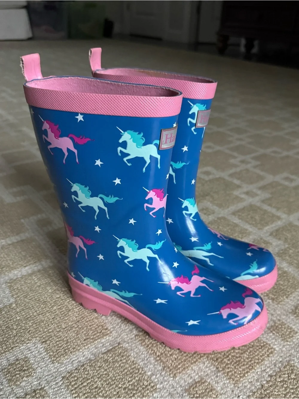 Hatley Unicorn Print Rain Boots Blue Pink Waterproof Kids Girls Size 1